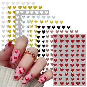 8 Sheets Heart Nail Art Stickers Love Heart Nail Decals 3D Self-Adhesive Heart